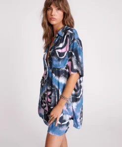 One Teaspoon Tops|Hand Painted Floral Short Sleeve Shirt - Multi