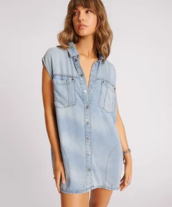 One Teaspoon Dresses|Tencel Shirt Dress - Soft Blue