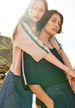 Pol Tops|Xander Crochet Tee - Pebble/Ink/Green