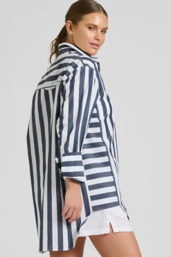 Shirty Clothing Tops|Shirty Andrea Oversized Boyfriend Shirt- Navy Stripe
