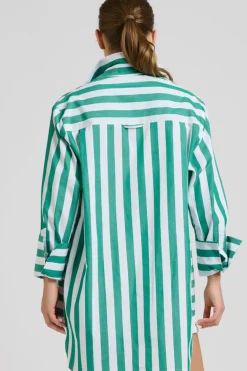 Shirty Clothing Tops|Shirty Andrea Oversized Boyfriend Shirt- Green Stripe