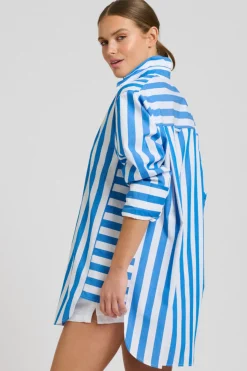 Shirty Clothing Tops|Shirty Andrea Oversized Boyfriend Shirt- Mid Blue Stripe
