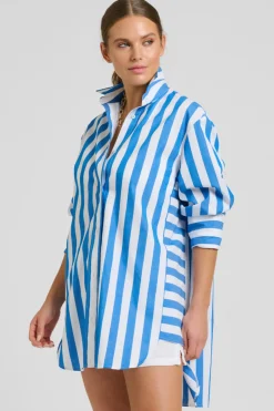 Shirty Clothing Tops|Shirty Andrea Oversized Boyfriend Shirt- Mid Blue Stripe