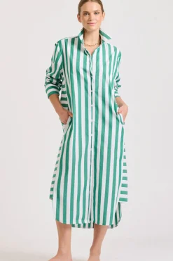 Shirty Clothing Dresses|Shirty Andrea Shirtdress- Green wide stripe