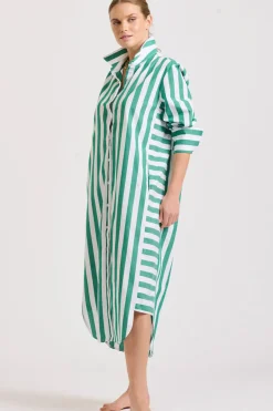 Shirty Clothing Dresses|Shirty Andrea Shirtdress- Green wide stripe