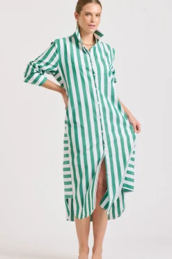 Shirty Clothing Dresses|Shirty Andrea Shirtdress- Green wide stripe