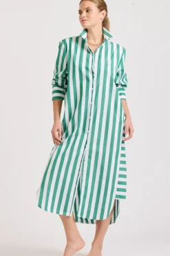 Shirty Clothing Dresses|Shirty Andrea Shirtdress- Green wide stripe