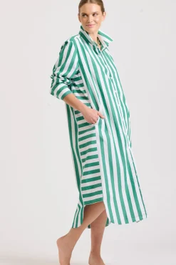 Shirty Clothing Dresses|Shirty Andrea Shirtdress- Green wide stripe