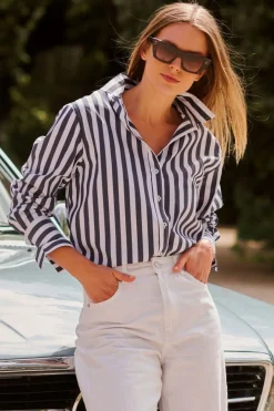 Shirty Clothing Tops|Shirty Elodie Girlfriend Shirt - Navy Wide Stripe