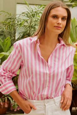 Shirty Clothing Tops|Shirty Elodie Girlfriend Shirt - Pink Wide Stripe