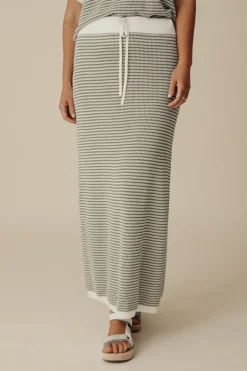 Talamaya Skirts|Lattice Knitted Skirt - Dusty Olive & Cream