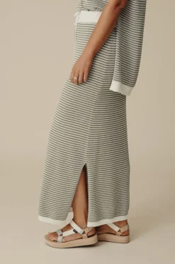 Talamaya Skirts|Lattice Knitted Skirt - Dusty Olive & Cream