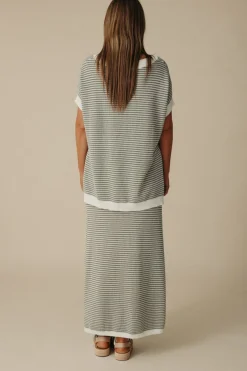 Talamaya Skirts|Lattice Knitted Skirt - Dusty Olive & Cream