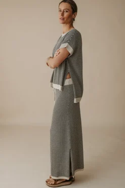 Talamaya Skirts|Lattice Knitted Skirt - Washed Black & Soft Gold