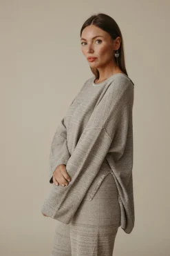 Talamaya Tops|Retreat Cotton Twist Pullover - Dusty Olive & White