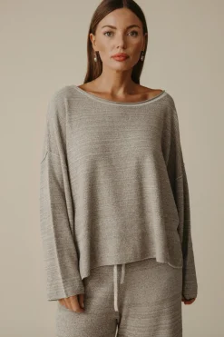 Talamaya Tops|Retreat Cotton Twist Pullover - Dusty Olive & White