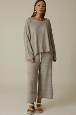 Talamaya Tops|Retreat Cotton Twist Pullover - Dusty Olive & White