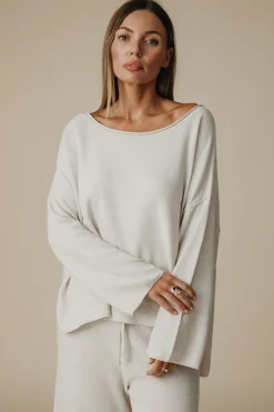 Talamaya Tops|Retreat Cotton Twist Pullover - Silver & Salt