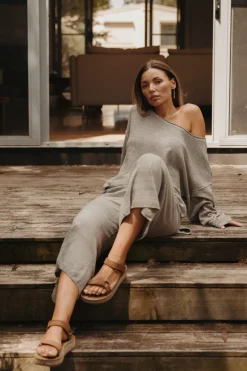 Talamaya Pants|Retreat Cotton Twist Pant - Dusty Olive & White