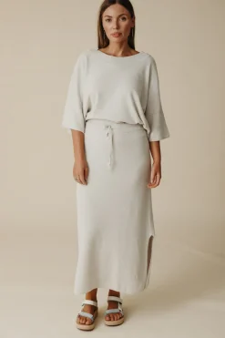 Talamaya Skirts|Retreat Cotton Twist Skirt - Silver & White