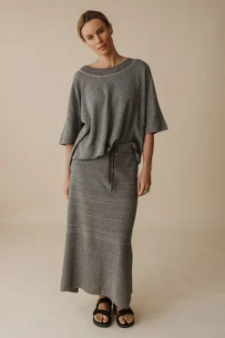 Talamaya Tops|Retreat Cotton Twist Tee Pullover - Washed Black & Silver