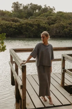 Talamaya Tops|Retreat Cotton Twist Tee Pullover - Washed Black & Silver