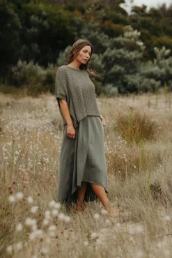Talamaya Tops|Sunray Rib Crop Pullover - Dusty Olive
