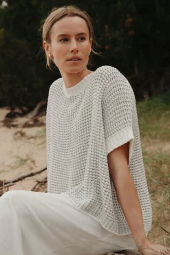 Talamaya Tops|Sunray Rib Crop Pullover - White
