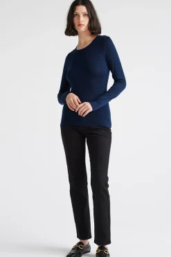 Toorallie Tops|Knitwear|Crew Merino Tee - Navy
