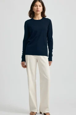 Toorallie Knitwear|Fine Merino Crew - Navy