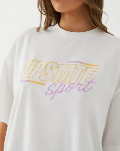 Upstate Tops|Hustle Tee- White Bars