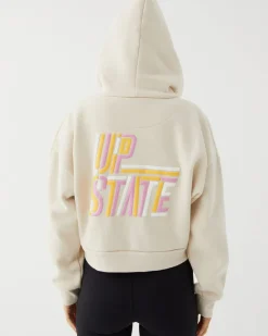 Upstate Jumpers|Zip Through Cropped Hoodie- Chalk Multi